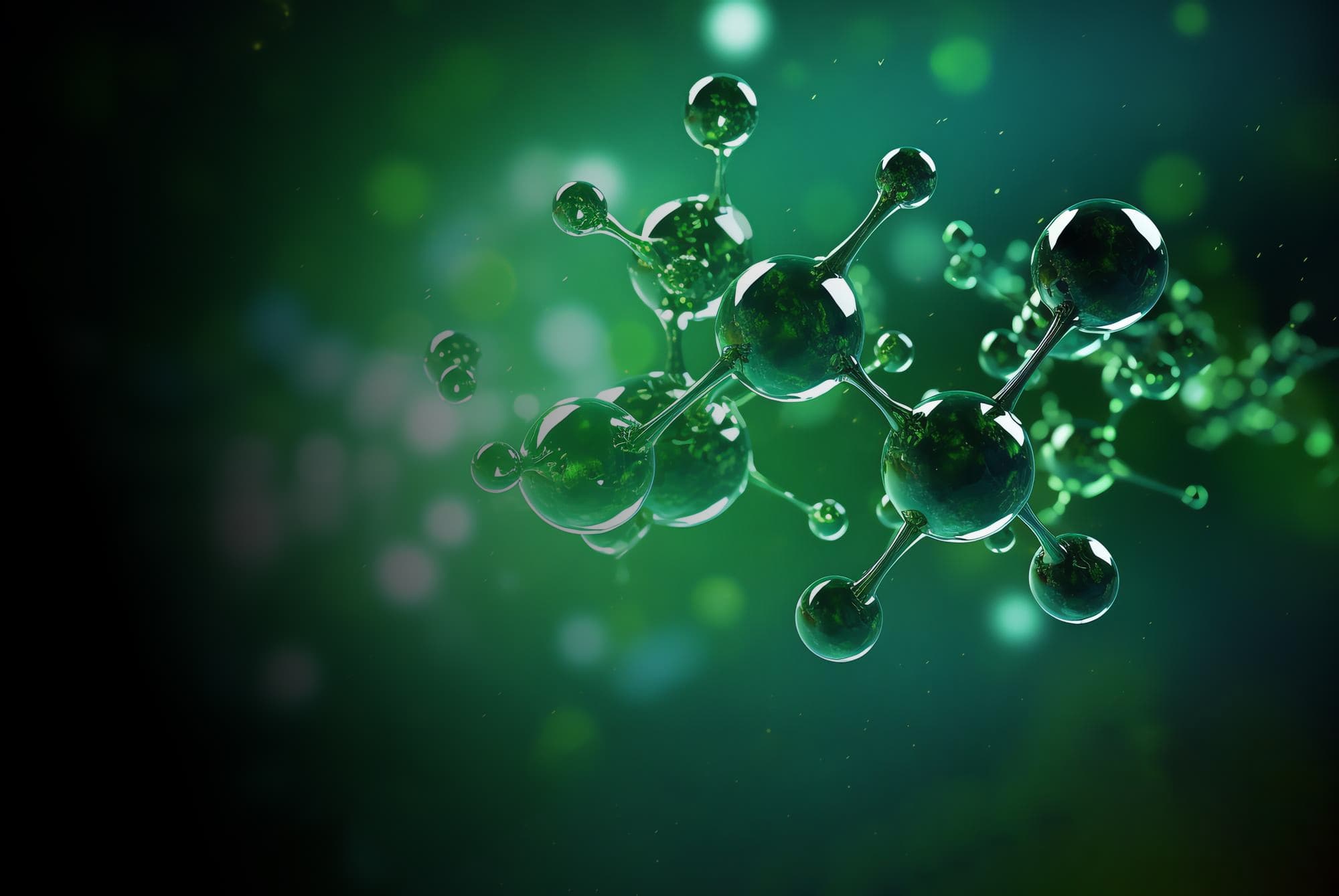 Grün-schwarzes e-Methanol-Molekül-Render — ICODOS